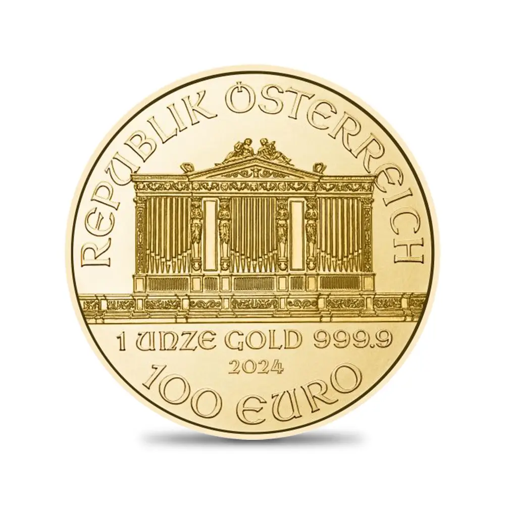 地金型3：3986 オーストリア 2024 ウィーンフィル 100ユーロ 1オンス 金貨 【1枚】 (コインケース付き)