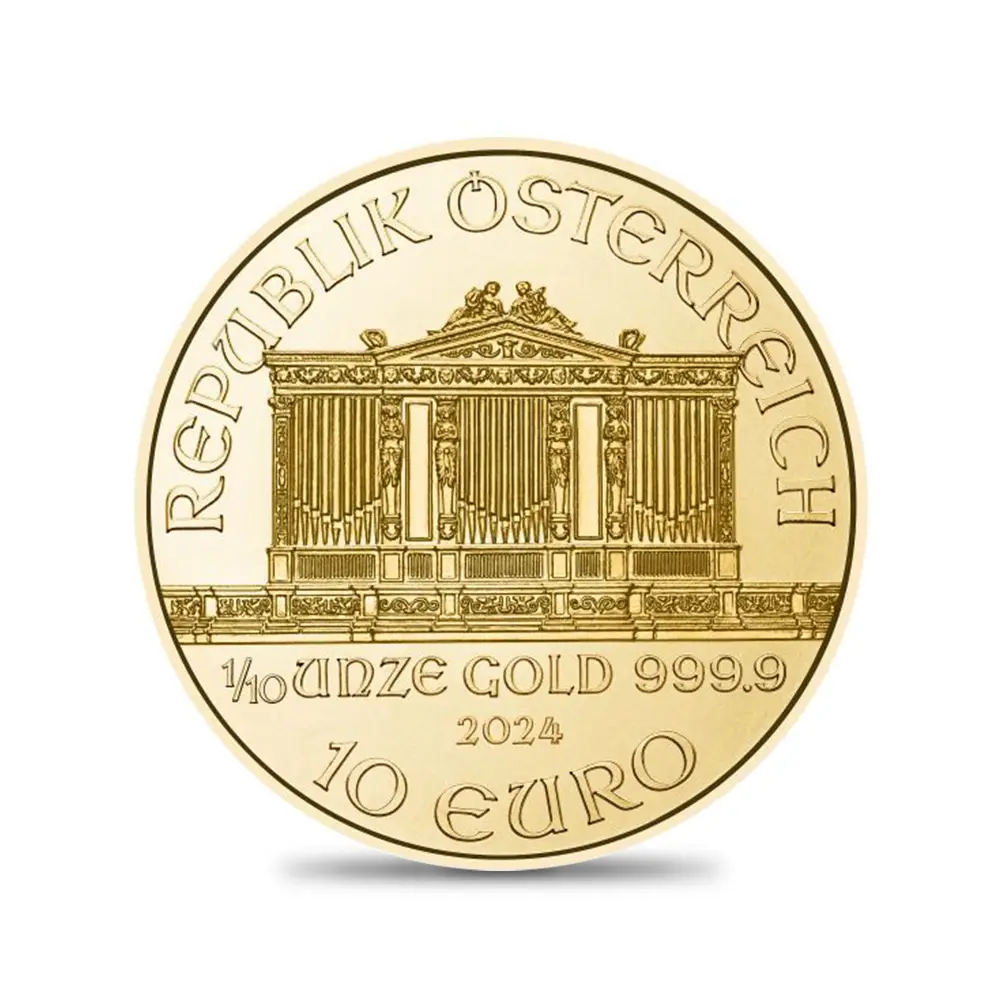 地金型3：3989 オーストリア 2024 ウィーンフィル 10ユーロ 1/10オンス 金貨 【1枚】