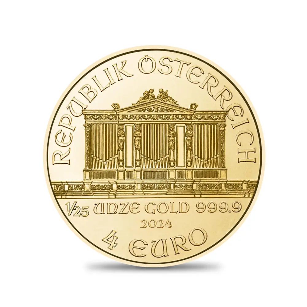 地金型3：3990 オーストリア 2024 ウィーンフィル 4ユーロ 1/25オンス 金貨 【1枚】