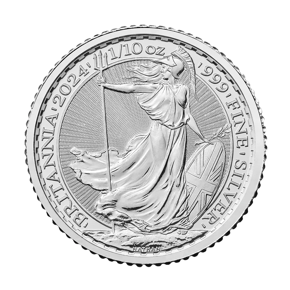 地金型2：3991 イギリス  2024 チャールズ3世 ブリタニア 20ペンス 1/10オンス 銀貨 【16枚】 (コインチューブ付き)