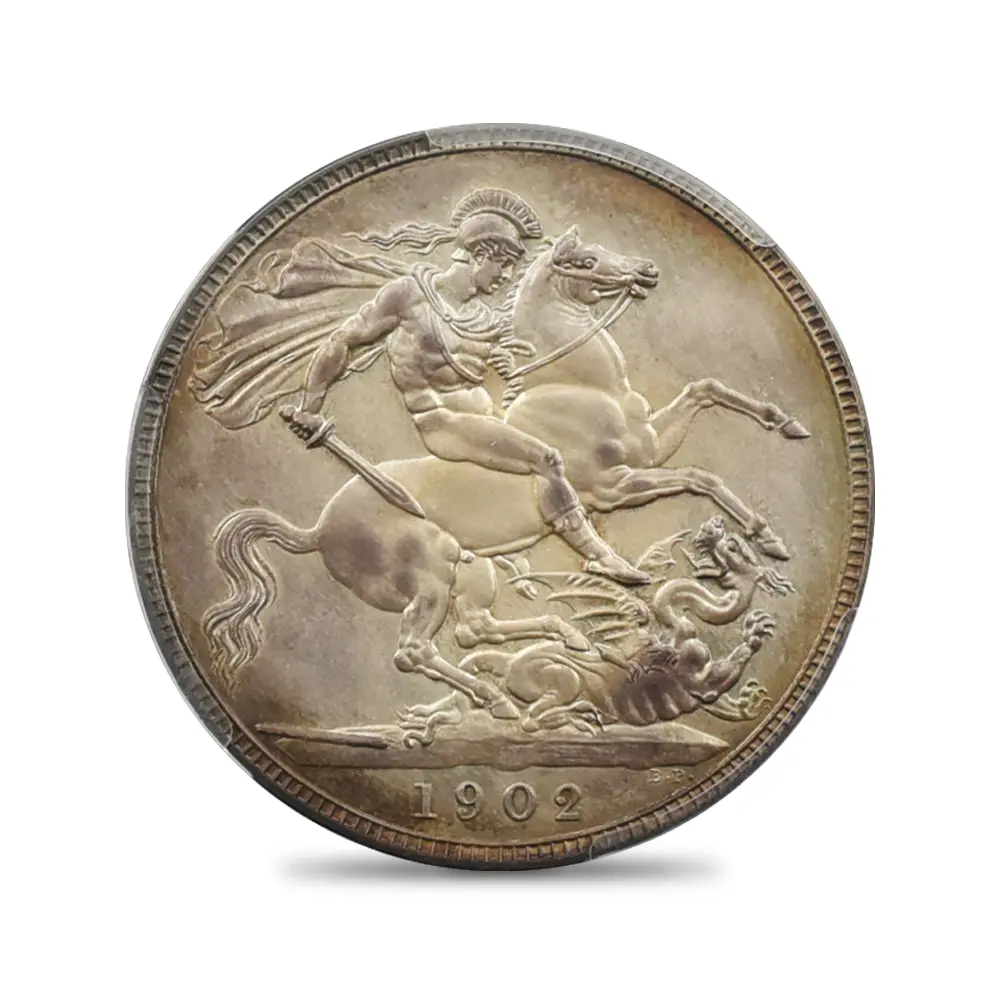 アンティークコイン3：5274 1902 エドワード7世 聖ジョージ竜退治 クラウン銀貨 PCGS PR63 S-3979 Matte