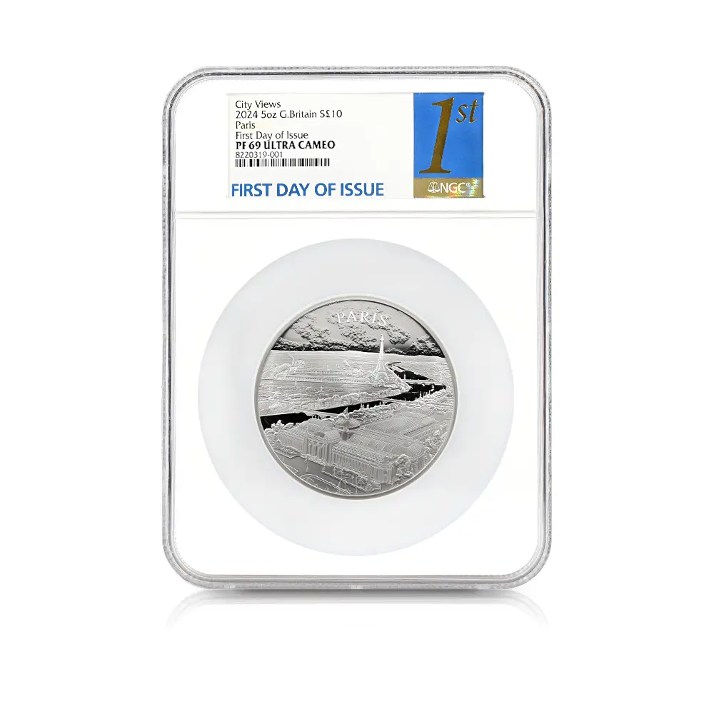 モダンコイン4：6661 2024 チャールズ3世 都市景観シリーズ第3弾 パリ10ポンド5オンス銀貨 発行即日鑑定品 NGC PF69UC 箱付き