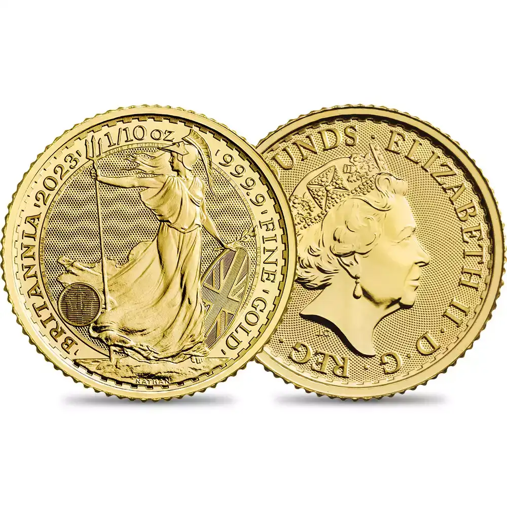 地金型5：2517 イギリス 2023 エリザベス2世 ブリタニア 10ポンド 1/10オンス 地金型金貨 【1枚】 (ブリスターパック付き)