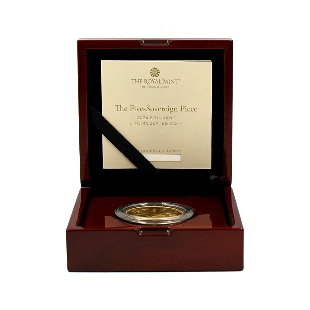 モダンコイン6：6665 2026 チャールズ3世 聖ジョージ竜退治 5ソブリンBU金貨 未鑑定 箱付き