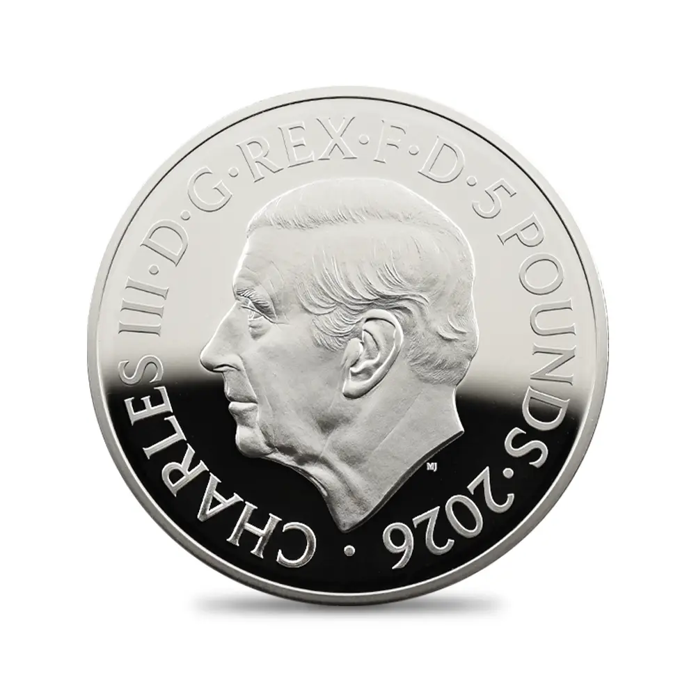 モダンコイン3：6429 2026 チャールズ3世 エリザベス2世のコイン肖像シリーズ 第二弾 ヤングエリザベス 5ポンドプルーフピエフォー銀貨 未鑑定 箱付き