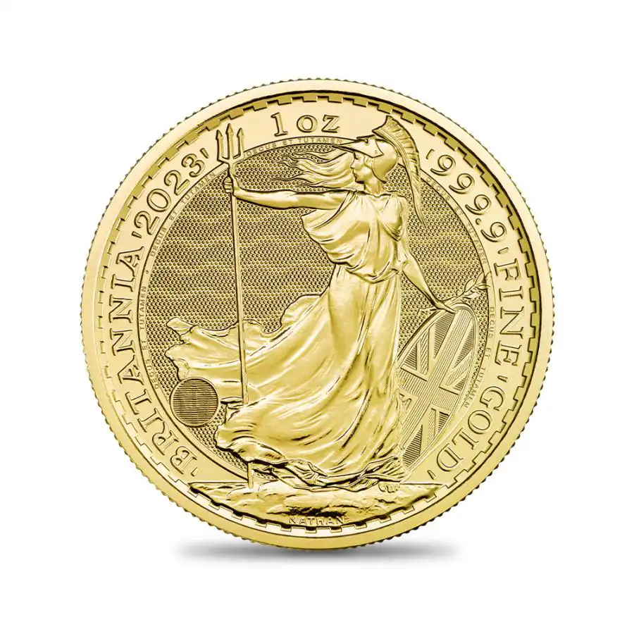 地金型2：2521 イギリス 2023 エリザベス2世 ブリタニア 100ポンド 1オンス 地金型金貨 【10枚】 (コインチューブ付き)