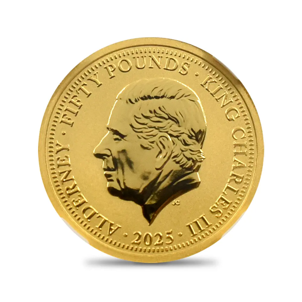 モダンコイン3：6673 オルダニー島 2025 チャールズ3世 ウナ＆ライオン ウルトラハイレリーフ 1/2オンスリバース金貨 発行即日鑑定品 NGC REVERSE PF70 箱付き【ご予約承り品】納期約1~2か月