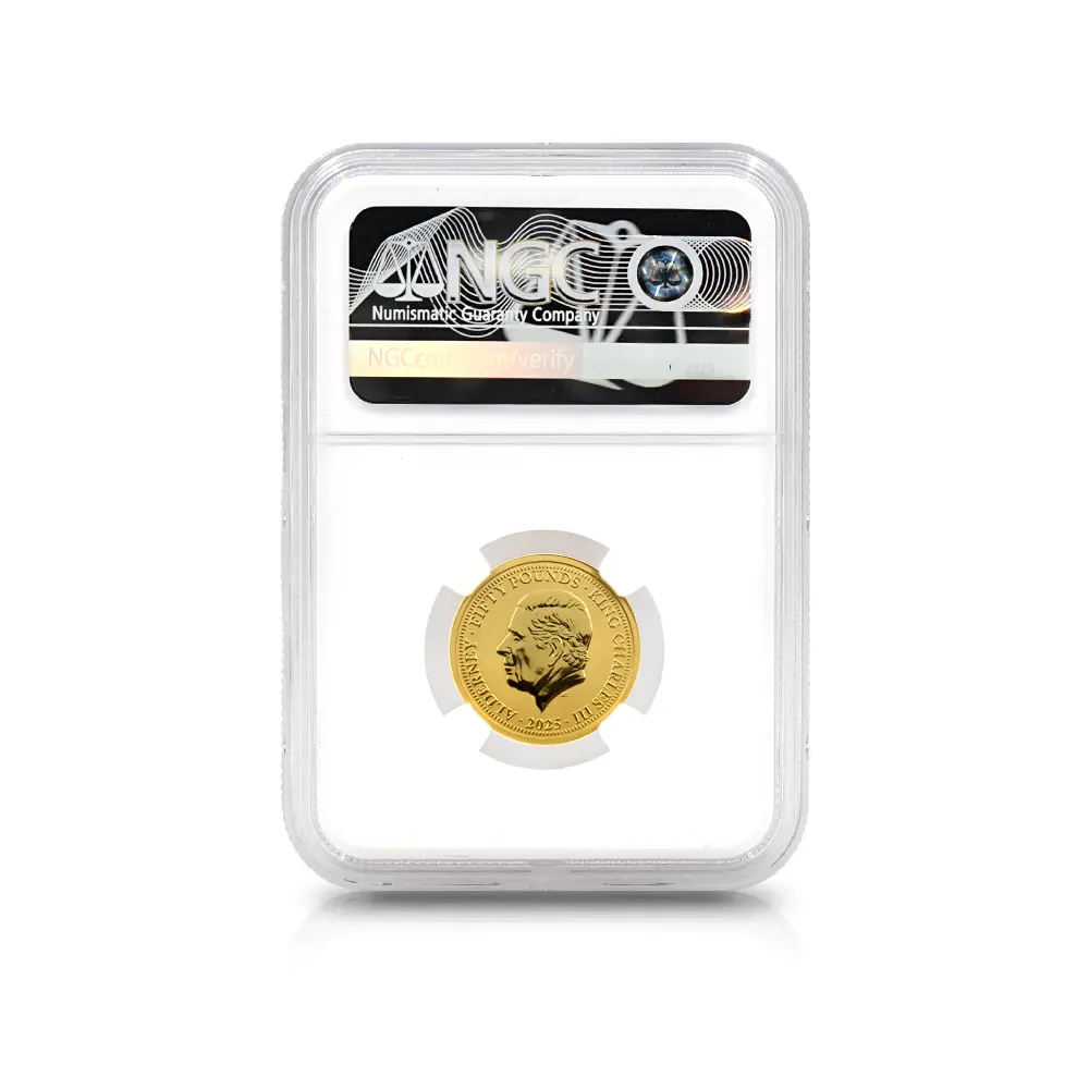 モダンコイン5：6673 オルダニー島 2025 チャールズ3世 ウナ＆ライオン ウルトラハイレリーフ 1/2オンスリバース金貨 発行即日鑑定品 NGC REVERSE PF70 箱付き【ご予約承り品】納期約1~2か月