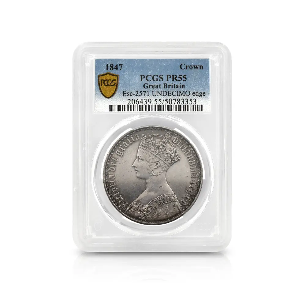 アンティークコイン4：6674 1847 ヴィクトリア女王 ゴチッククラウン銀貨 アンデシモエッジ PCGS PR55 Esc-2571