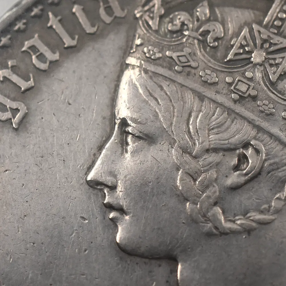 アンティークコイン7：6674 1847 ヴィクトリア女王 ゴチッククラウン銀貨 アンデシモエッジ PCGS PR55 Esc-2571