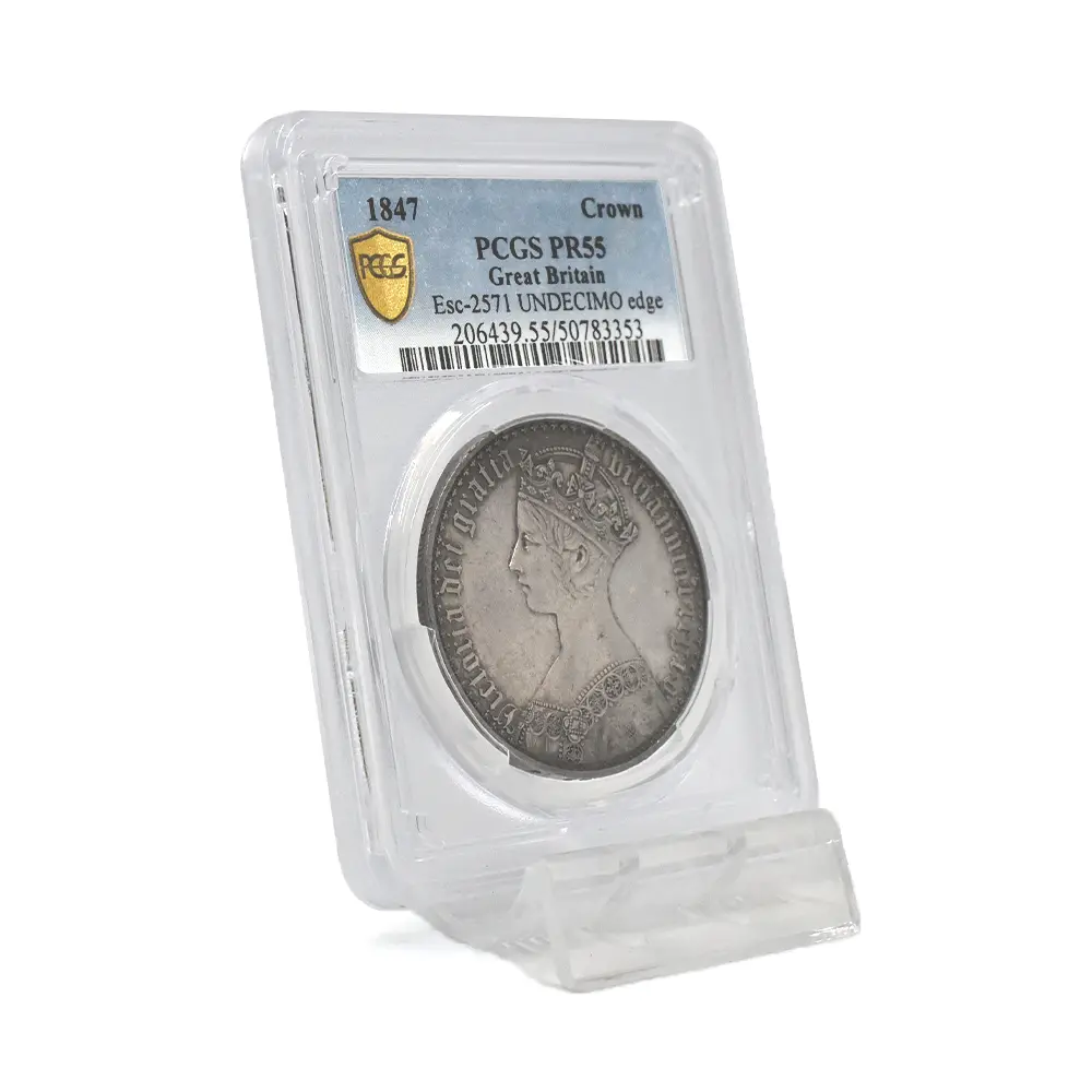 アンティークコイン6：6674 1847 ヴィクトリア女王 ゴチッククラウン銀貨 アンデシモエッジ PCGS PR55 Esc-2571