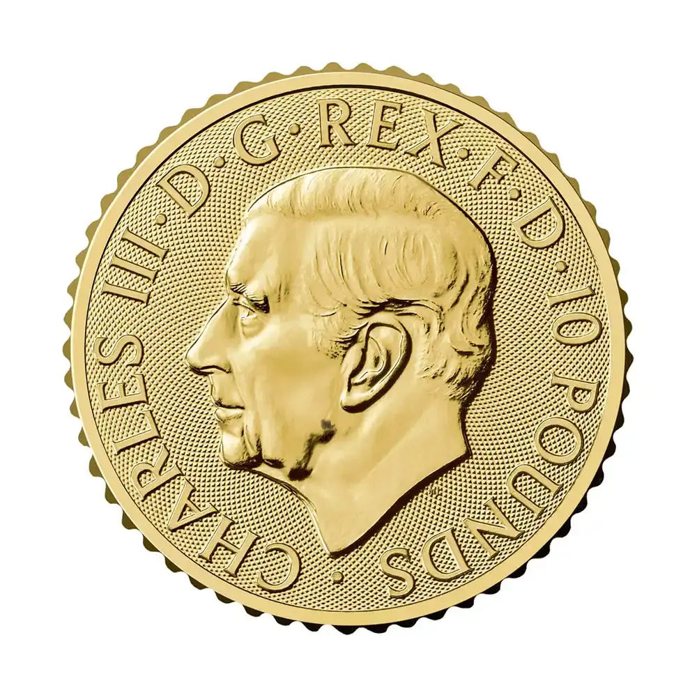 地金型3：6676 【プリントエラー】イギリス 2025 チャールズ3世 ブリタニア 10ポンド 1/10オンス 金貨 【1枚】(ブリスターパック付き)