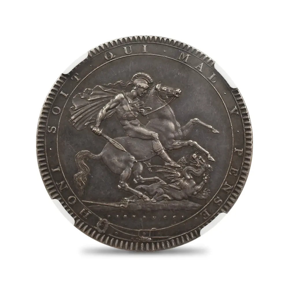 アンティークコイン3:6682 1819 LX ジョージ3世 聖ジョージ竜退治 クラウン銀貨 NGC AU58