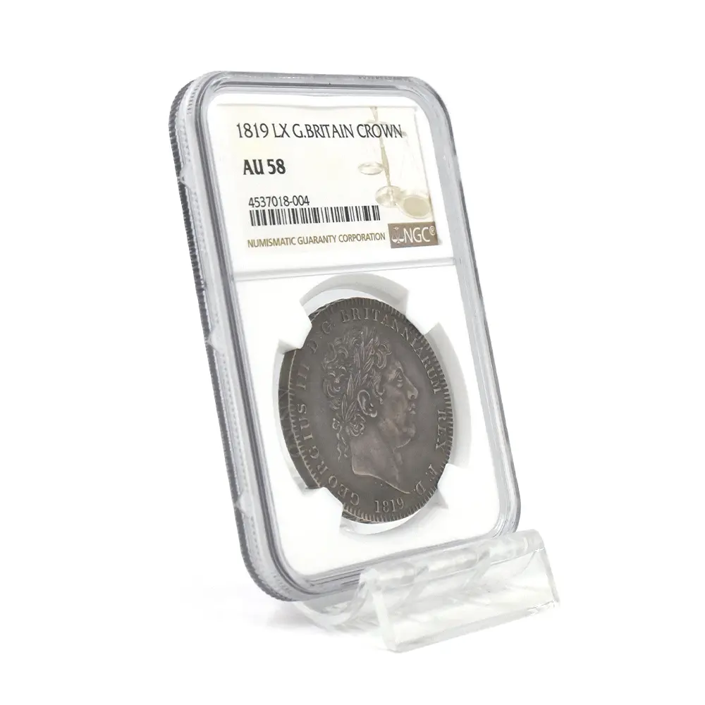 アンティークコイン6:6682 1819 LX ジョージ3世 聖ジョージ竜退治 クラウン銀貨 NGC AU58