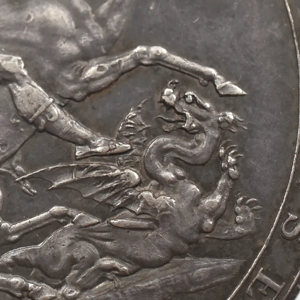 アンティークコイン12:6682 1819 LX ジョージ3世 聖ジョージ竜退治 クラウン銀貨 NGC AU58