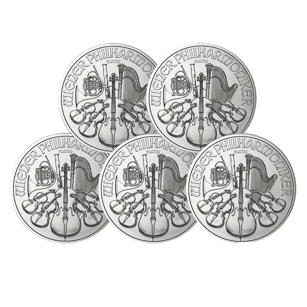 地金型2：6687 オーストリア 2026 ウィーンフィル 100ユーロ 1オンス プラチナ貨 【5枚】 (コインケース付き)