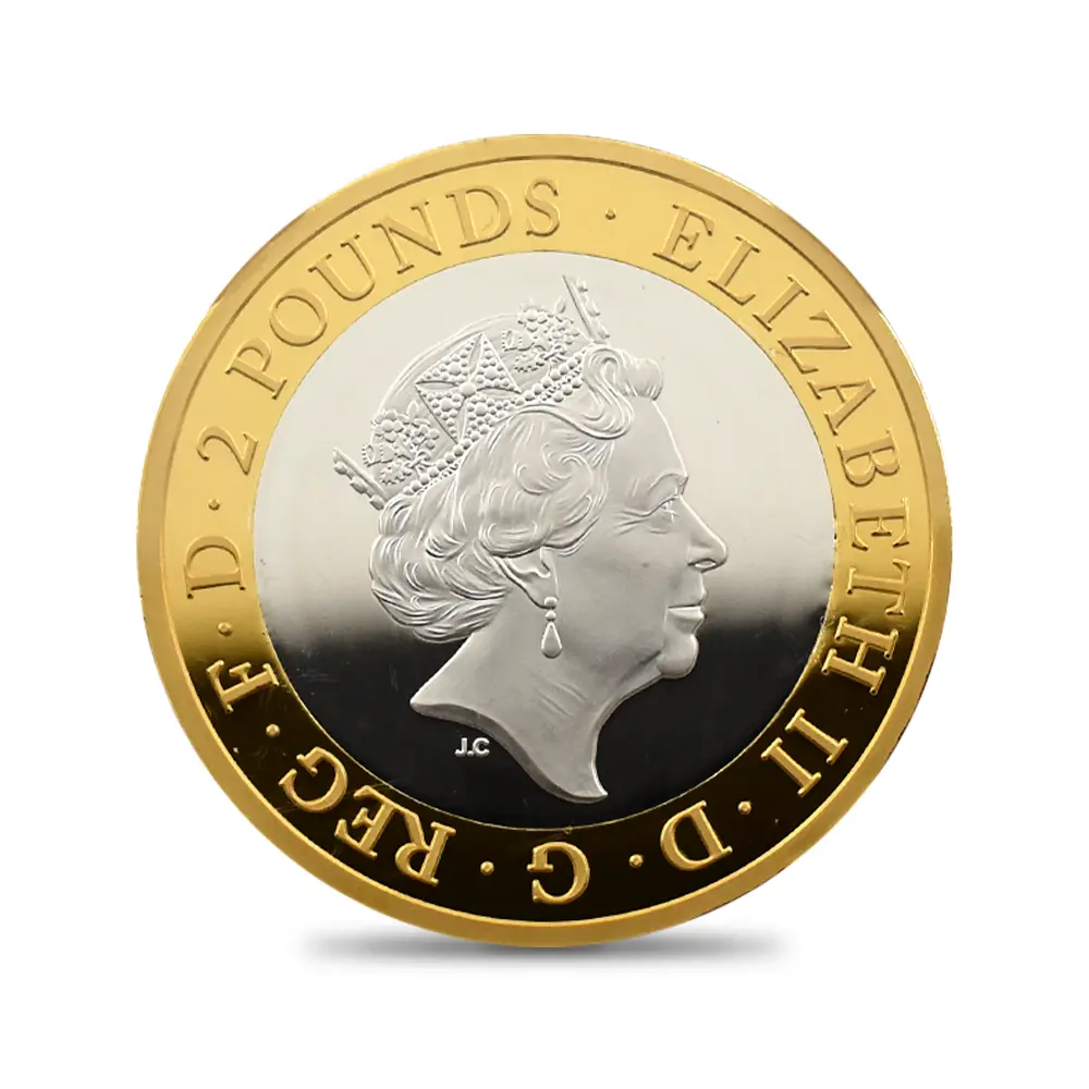 モダンコイン3：6684 2020 エリザベス2世 メイフラワー号出航400周年 2ポンドピエフォー銀貨 金メッキ付 ファーストリリース NGC PF70UC 箱付き