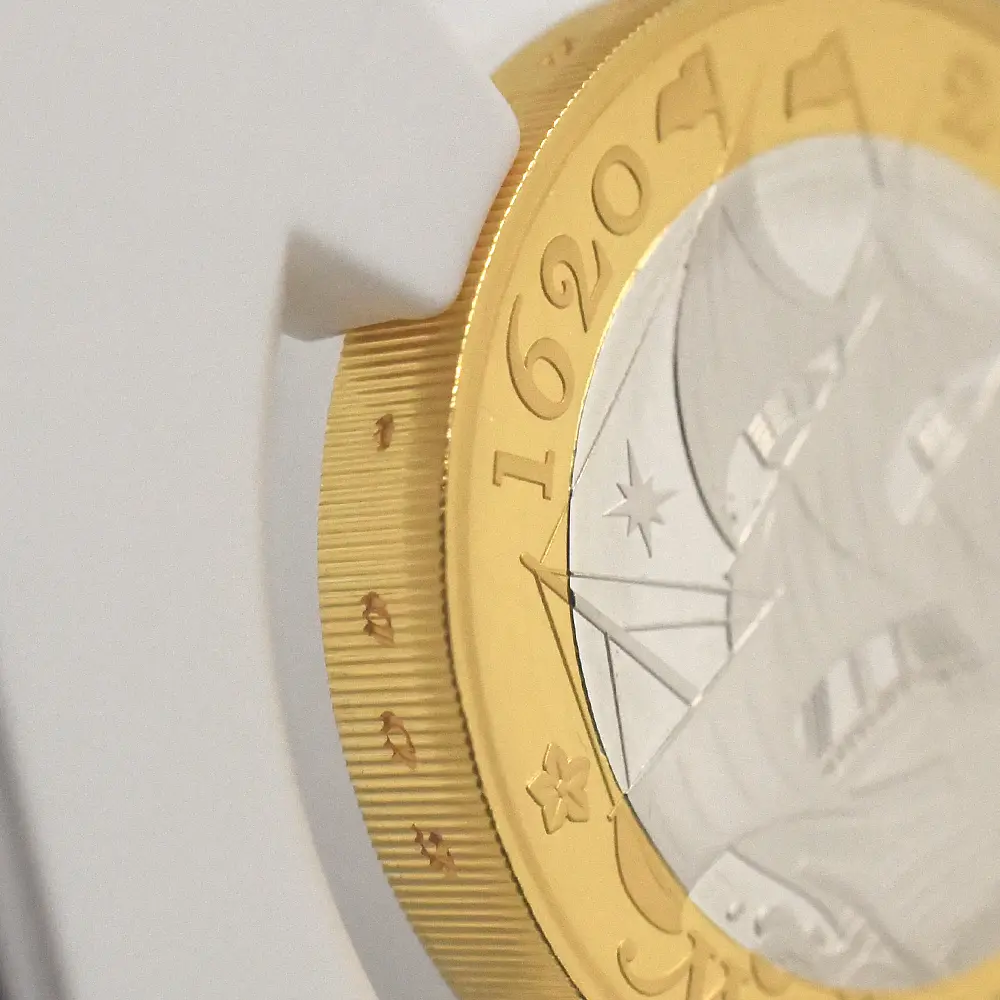 モダンコイン16：6684 2020 エリザベス2世 メイフラワー号出航400周年 2ポンドピエフォー銀貨 金メッキ付 ファーストリリース NGC PF70UC 箱付き