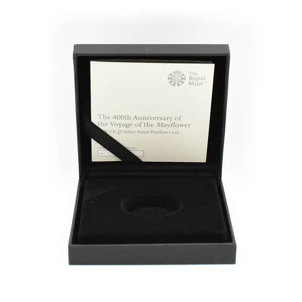 モダンコイン9：6684 2020 エリザベス2世 メイフラワー号出航400周年 2ポンドピエフォー銀貨 金メッキ付 ファーストリリース NGC PF70UC 箱付き