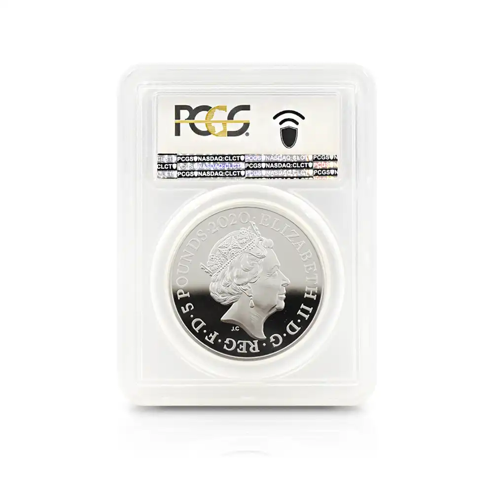 モダンコイン5：6681 イギリス 2020 エリザベス2世 スリーグレーセス 5ポンド2オンス銀貨 PCGS PR70DC 箱付き
