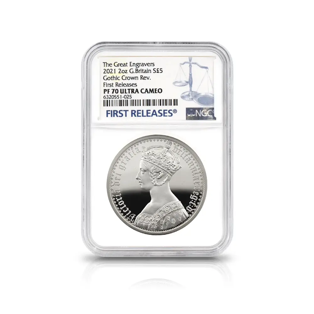 モダンコイン6：6691 2021 エリザベス2世 ゴチッククラウン 5ポンド2オンス銀貨 2枚セット ファーストリリース NGC PF70UC